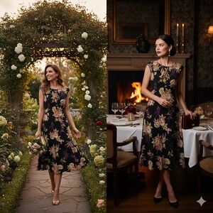 NWT Lauren Ralph Lauren Floral Midi Dress - Moody Botanical Dark Romance Size 8
